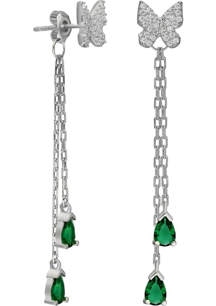 Yeşil Taşlı Kelebek Küpe 717064 Silver