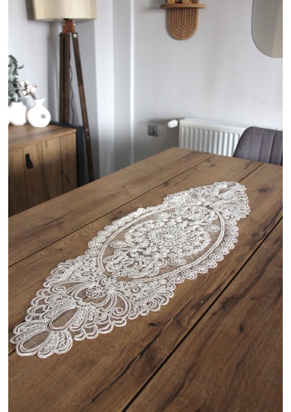 Dantel Kordon Örme Detay Masa Runner Fiskos Örtüsü 100X35 cm 1007-DANTEL