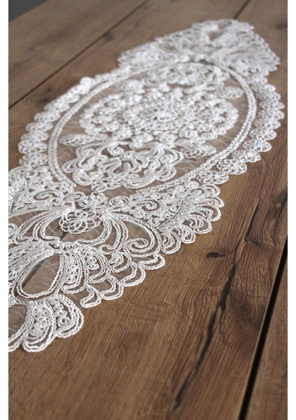Dantel Kordon Örme Detay Masa Runner Fiskos Örtüsü 100X35 cm 1007-DANTEL modelleri
