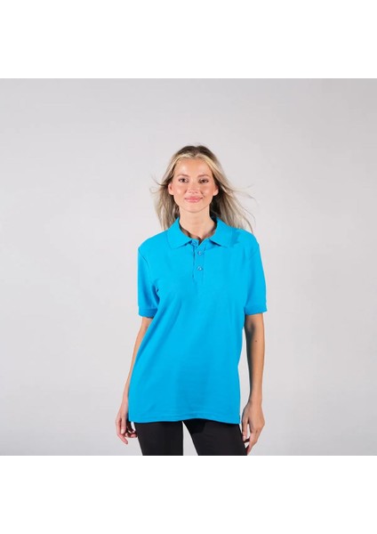 BafacoTekstil Pamuklu Turkuaz Polo Yaka T-Shirt Erkek / Kadın