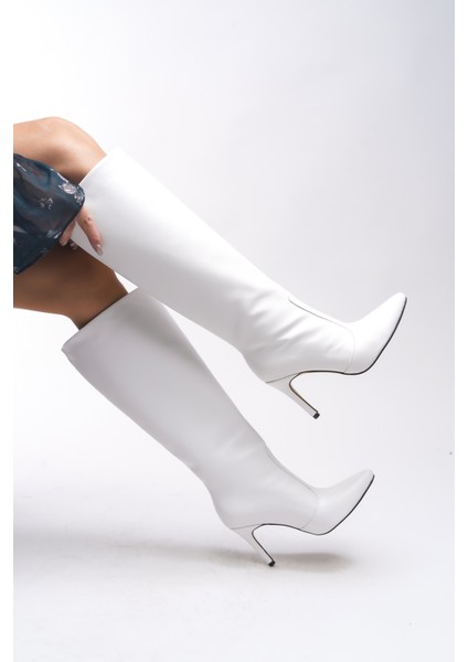 Hilnaril Kadın Beyaz Suni Deri Sivri Topuklu Çizme – Günlük ve Özel Günler İçin Şık ve Rahat Tasarım fiyatları