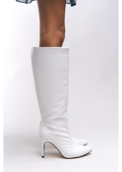 Hilnaril Kadın Beyaz Suni Deri Sivri Topuklu Çizme – Günlük ve Özel Günler İçin Şık ve Rahat Tasarım indirimleri