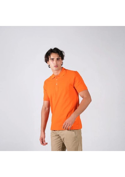 BafacoTekstil Pamuklu Turuncu Polo Yaka T-Shirt Erkek / Kadın