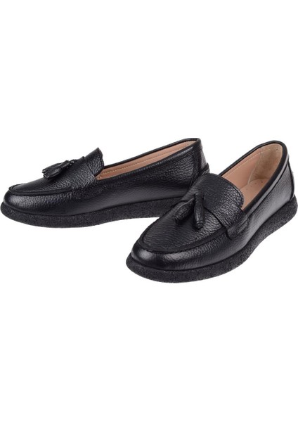 Hakiki Deri Püsküllü Kadın Ayakkabı MLİ-5604 SİYAH fırsatları