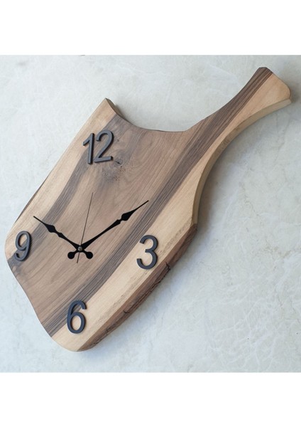 Doğal Ahşap Ceviz Kesme Tahtası, Mutfak Duvar Saati 47X26CM