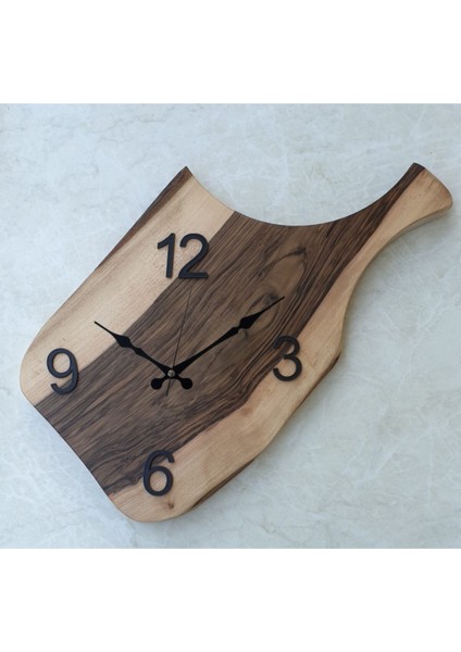 Doğal Ahşap Ceviz Kesme Tahtası, Mutfak Duvar Saati 47X26CM