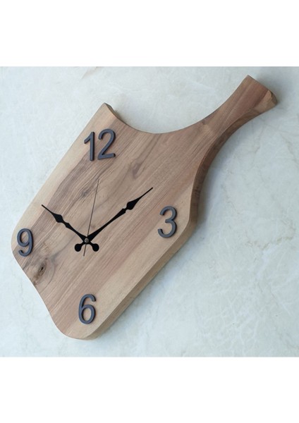 Doğal Ahşap Ceviz Kesme Tahtası, Mutfak Duvar Saati 47X26CM