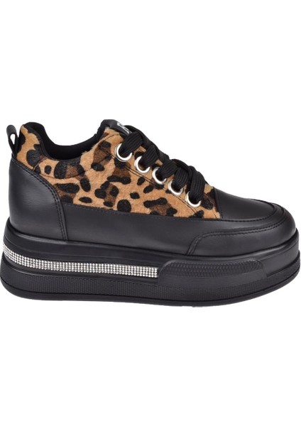 Taş Detaylı Platform Kadın Spor Ayakkabı İZ-018 Leopar
