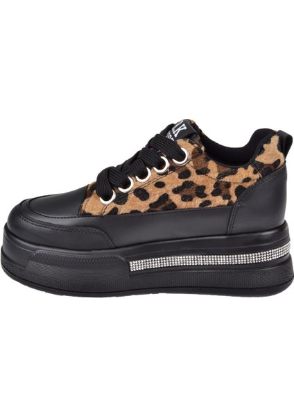Taş Detaylı Platform Kadın Spor Ayakkabı İZ-018 Leopar