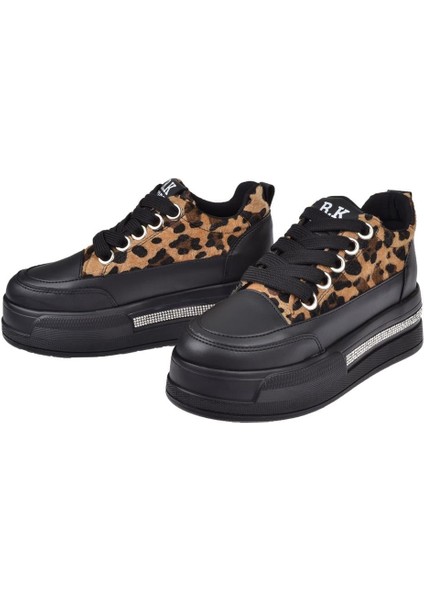Taş Detaylı Platform Kadın Spor Ayakkabı İZ-018 Leopar