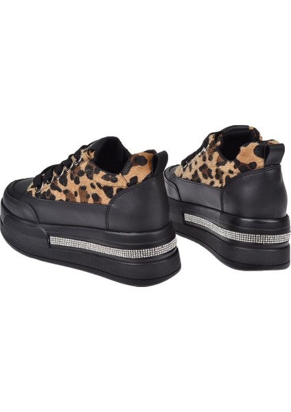 Taş Detaylı Platform Kadın Spor Ayakkabı İZ-018 Leopar