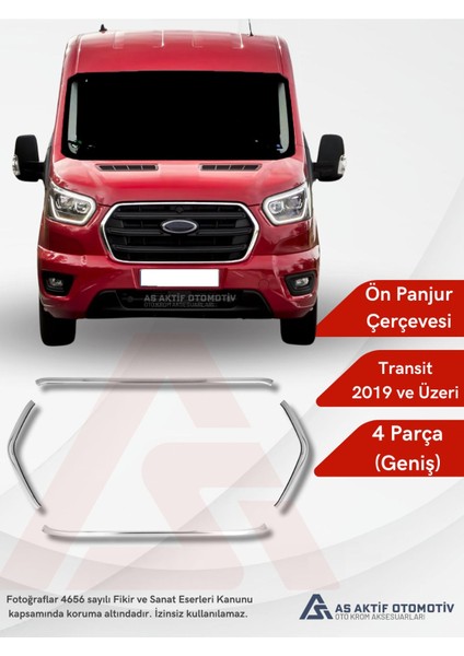 Ford Transit Van Ön Panjur Çerçevesi (Geniş) 4 Parça 2019 ve Üzeri Krom Paslanmaz Çelik