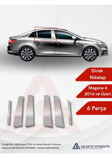 Renault Megane 4 Hb 5d/sd Direk Nikelajı 6 Parça 2016 ve Üzeri Krom Paslanmaz Çelik