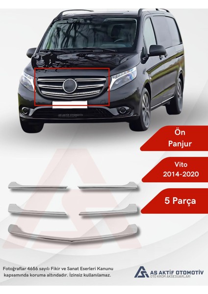 Mercedes Vito W447 Van Ön Panjur 5 Parça 2014 ve Üzeri Krom Paslanmaz Çelik