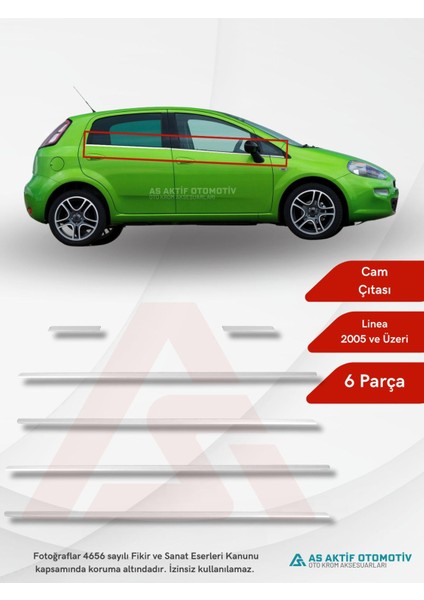 Fiat Grande Puntohb 5d Cam Çıtası 6 Parça 2005 ve Üzeri Krom Paslanmaz Çelik