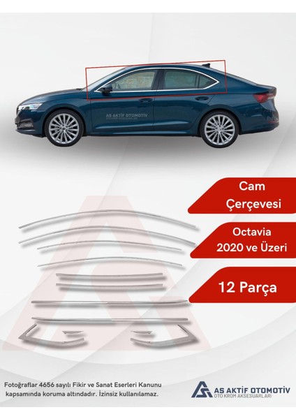 Skoda Octavia 3 (A8) Sd Cam Çerçevesi 12 Parça 2020 ve Üzeri Krom Paslanmaz Çelik