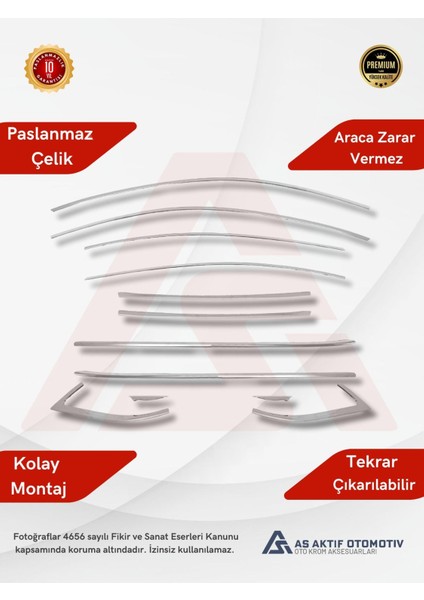 Skoda Octavia 3 (A8) Sd Cam Çerçevesi 12 Parça 2020 ve Üzeri Krom Paslanmaz Çelik fiyatları