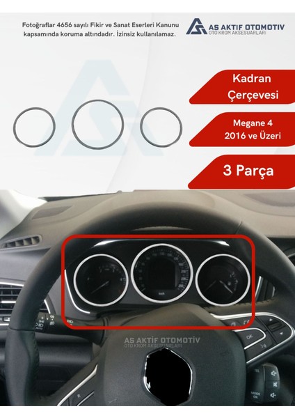 Renault Megane 4 Hb 5d/sd Kadran Çerçevesi 3 Parça 2016 ve Üzeri Krom Paslanmaz Çelik