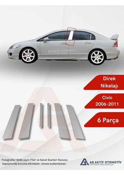 Honda Civic Sd Direk Nikelajı 6 Parça 2006-2011 Krom Paslanmaz Çelik