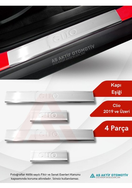 Renault Clio 5 Hb 5d Kapı Eşiği (4 Kapı) 4 Parça 2019 ve Üzeri Krom Paslanmaz Çelik