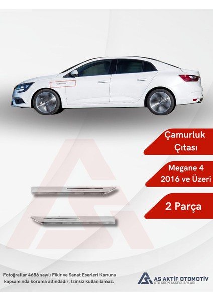 Renault Megane 4 Hb 5d/sd Yan Çamurluk 2 Parça 2016 ve Üzeri Krom Paslanmaz Çelik