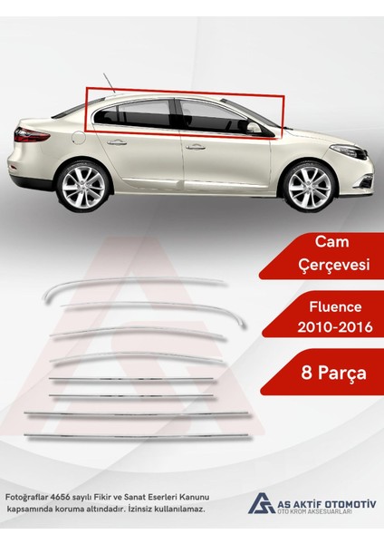 Renault Fluence Sd Cam Çerçevesi 8 Parça 2010-2016 Krom Paslanmaz Çelik
