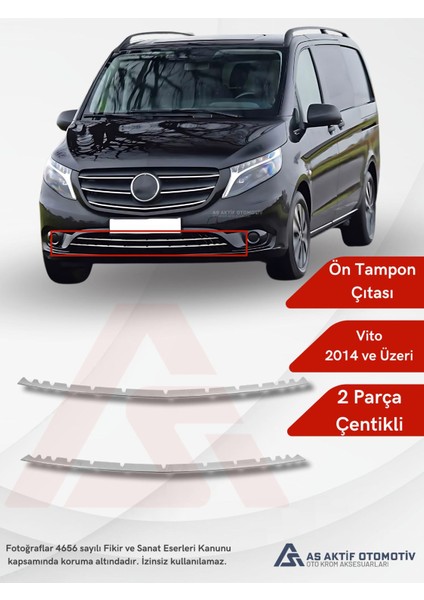 Mercedes Vito W447 Van Ön Tampon Çıtası (Çentikli) 2 Parça 2014 ve Üzeri Krom Paslanmaz Çelik