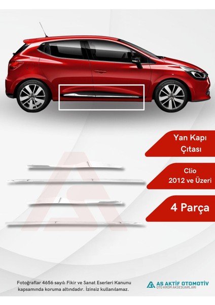 Renault Clio 4 Hb 5d/sw Yan Kapı Çıtası (Formlu) 4 Parça 2012 ve Üzeri Krom Paslanmaz Çelik