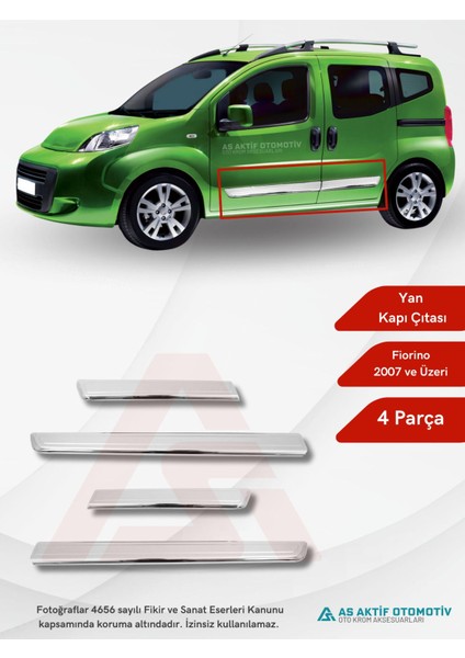 Fiat Fiorino Mini Van/mpv Yan Kapı Çıtası 4 Parça 2007 ve Üzeri Krom Paslanmaz Çelik