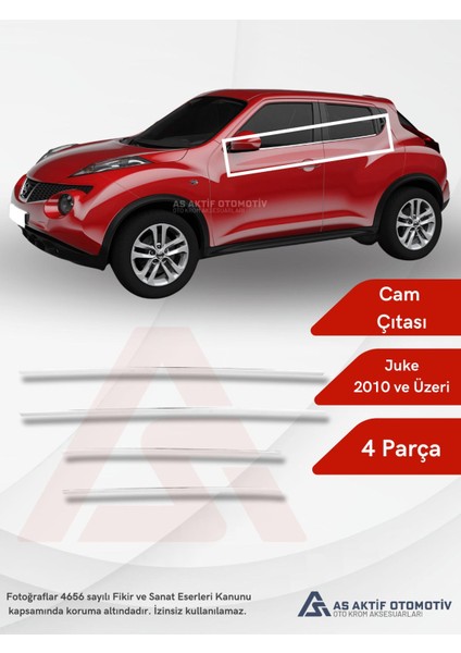 Nissan Juke Suv Cam Çıtası 4 Parça 2010 ve Üzeri Krom Paslanmaz Çelik