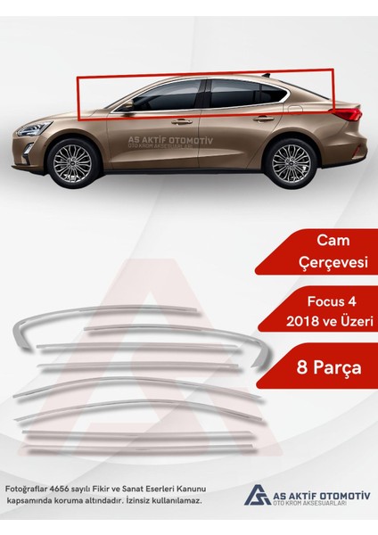 Ford Focus 4 Hb 5d/sd Cam Çerçevesi 8 Parça 2018 ve Üzeri Krom Paslanmaz Çelik