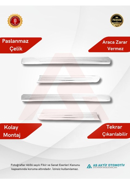 Fiat Doblo I Panel Van Yan Kapı Çıtası 4 Parça 2006 ve Üzeri Krom Paslanmaz Çelik (Geniş)