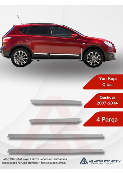 Nissan Qashqai Suv Yan Kapı Çıtası 4 Parça 2007-2014 Krom Paslanmaz Çelik