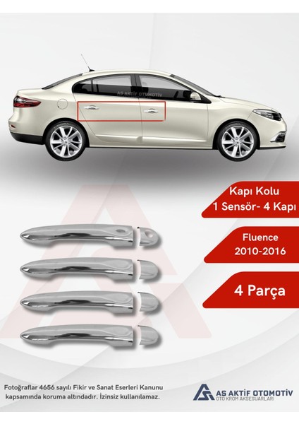 Renault Fluence Sd Kapı Kolu (1 Sensör-4 Kapı) 4 Parça 2010-2016 Krom Paslanmaz Çelik
