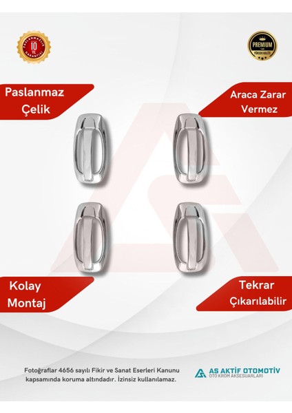 Fiat Fiorino Mini Van/mpv Kapı Kolu (Set) 8 Parça 2007 ve Üzeri Krom Paslanmaz Çelik fiyatları
