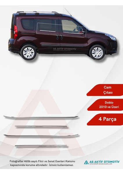 Fiat Doblo-2 Panel Van/lav Cam Çıtası 4 Parça 2010 ve Üzeri Krom Paslanmaz Çelik