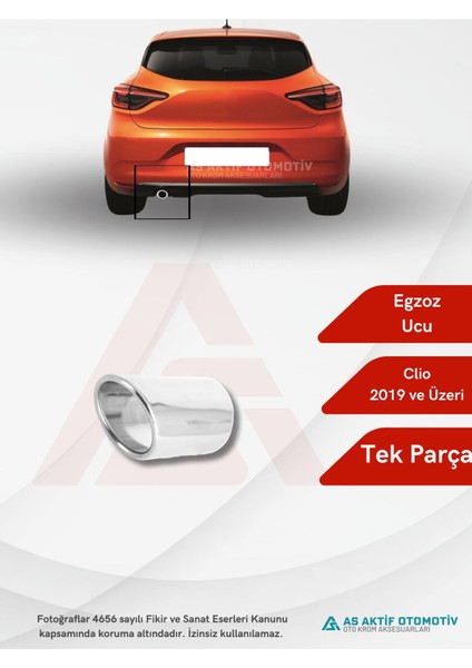 Renault Clio 5 Hb 5d Egzoz Ucu (Vidalı) 2019 ve Üzeri Krom Paslanmaz Çelik