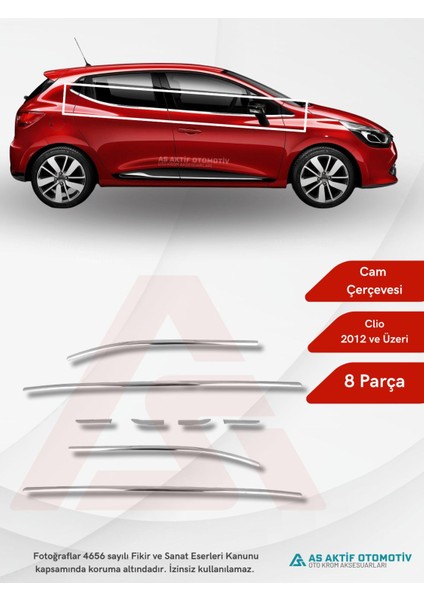 Renault Clio 4 Hb 5d Cam Çıtası 8 Parça 2012 ve Üzeri Krom Paslanmaz Çelik