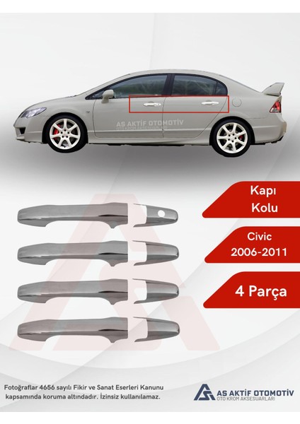 Honda Civic Sd Kapı Kolu 4 Parça 2006-2011 Krom Paslanmaz Çelik