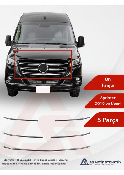 Mercedes Sprinter Van Ön Panjur 5 Parça 2019 ve Üzeri Krom Paslanmaz Çelik