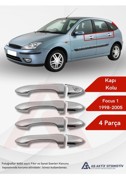 Ford Focus 1 Hb 5d/sd Kapı Kolu 4 Parça 1998-2005 Krom Paslanmaz Çelik