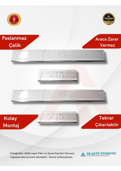 Renault Clio 4 Hb 5d/sw Kapı Eşiği 4 Parça 2012 ve Üzeri Krom Paslanmaz Çelik