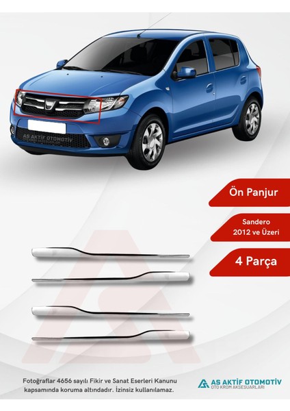 Dacia Sandero - 2 Hb 5d Ön Panjur 4 Parça 2012-2016 Krom Paslanmaz Çelik
