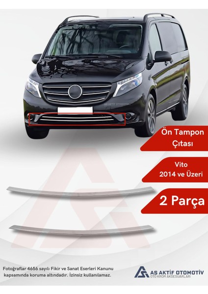 Mercedes Vito W447 Van Ön Tampon Çıtası (Düz) 2 Parça 2014 ve Üzeri Krom Paslanmaz Çelik