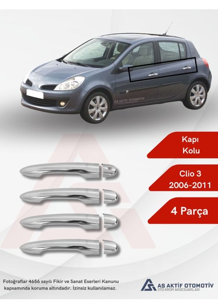 Renault Clio 3 Hb 5d/sw Kapı Kolu (4 Kapı) 4 Parça 2006-2011 Krom Paslanmaz Çelik