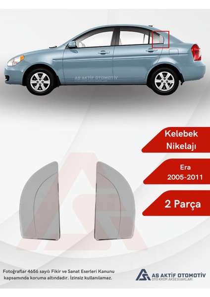 Hyundai Era Sd Kelebek Cam Yeri 2 Parça 2005-2011 Krom Paslanmaz Çelik