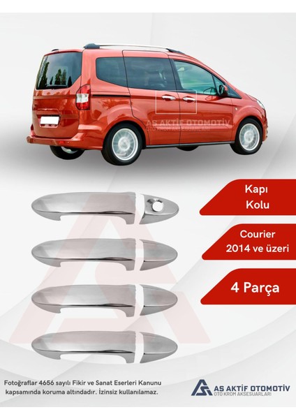 Ford Courier Van Kapı Kolu 4 Parça 2014 ve Üzeri Krom Paslanmaz Çelik