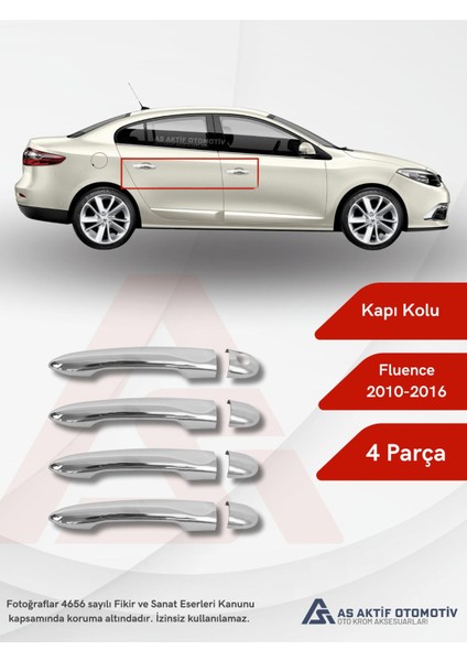 Renault Fluence Sd Kapı Kolu (4 Kapı) 4 Parça 2010-2016 Krom Paslanmaz Çelik