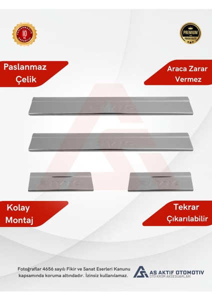 Honda Civic Sd Kapı Eşiği 4 Parça 2012-2016 Krom Paslanmaz Çelik fiyatları