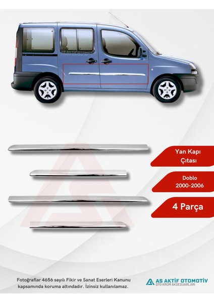 Fiat Doblo I Panel Van/lav Yan Kapı Çıtası 4 Parça 2000-2006 Krom Paslanmaz Çelik